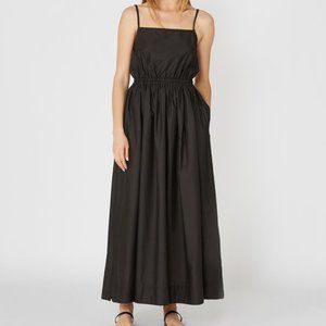 Matteau Black Gathered Cotton Maxi Sundress